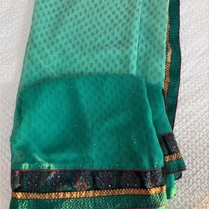 Elegant Green Sari with Gold Accents